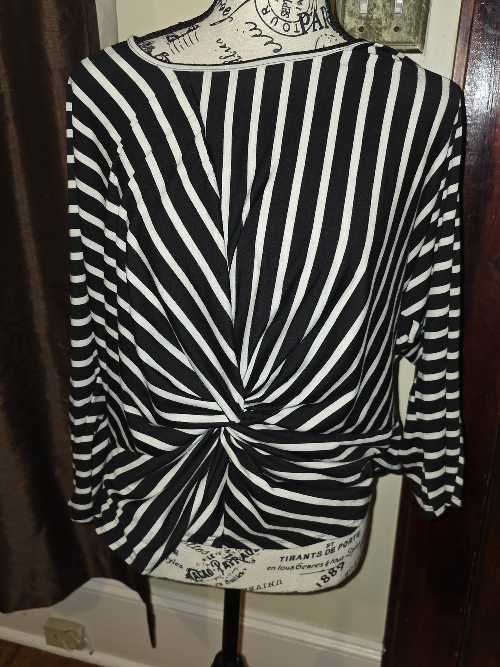 PerSeption Concept Black & White Striped Twist-Front Long Sleeve Top XL